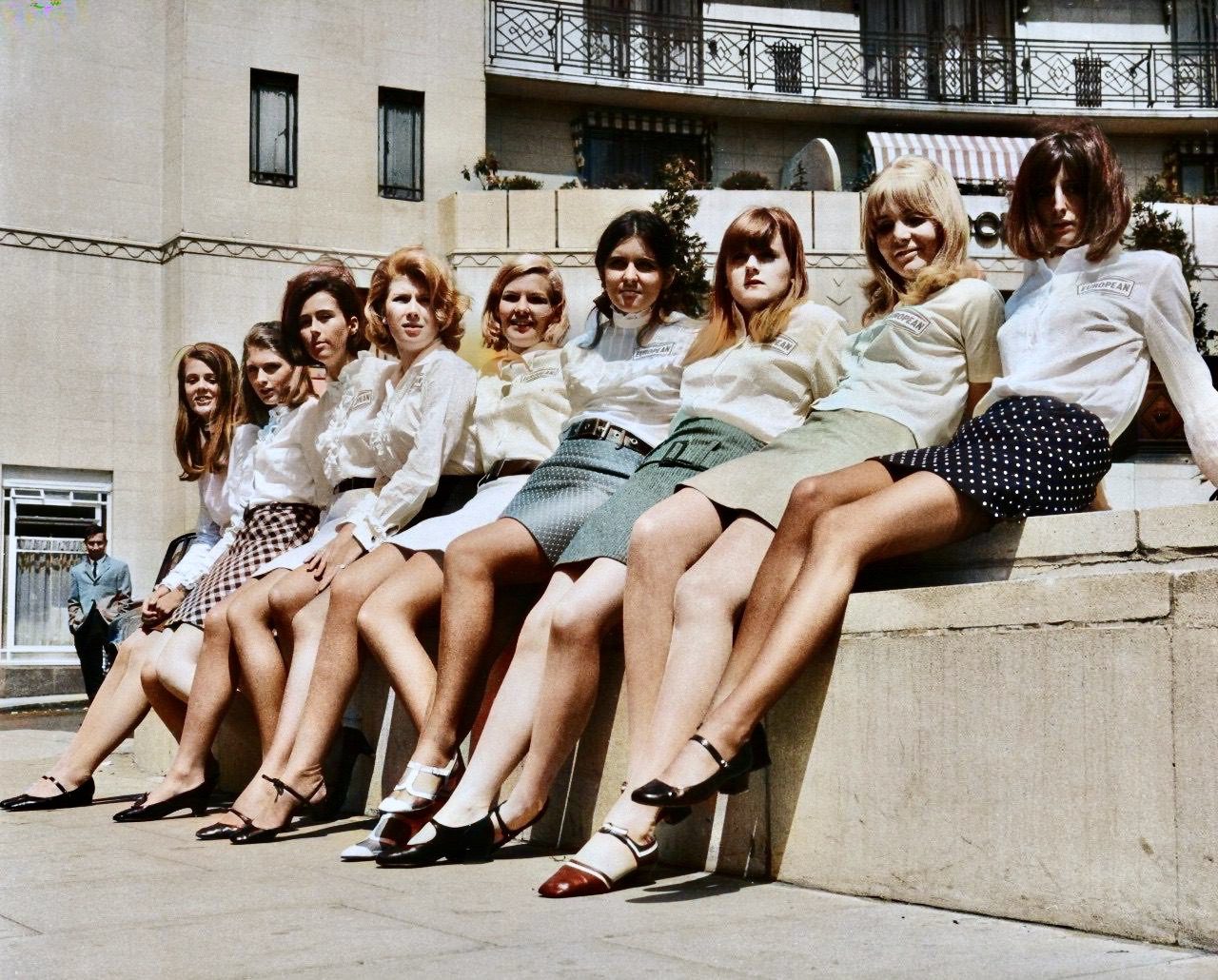 The staff showing of their Mini Skirts