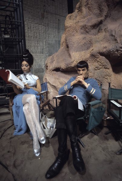 Arlene Martel and Leonard Nimoy filming “Star Trek” (Episode- Amok Time) in 1967.