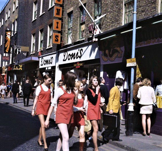 Shop girls on a shopping break in Carnaby Street, London – 1968