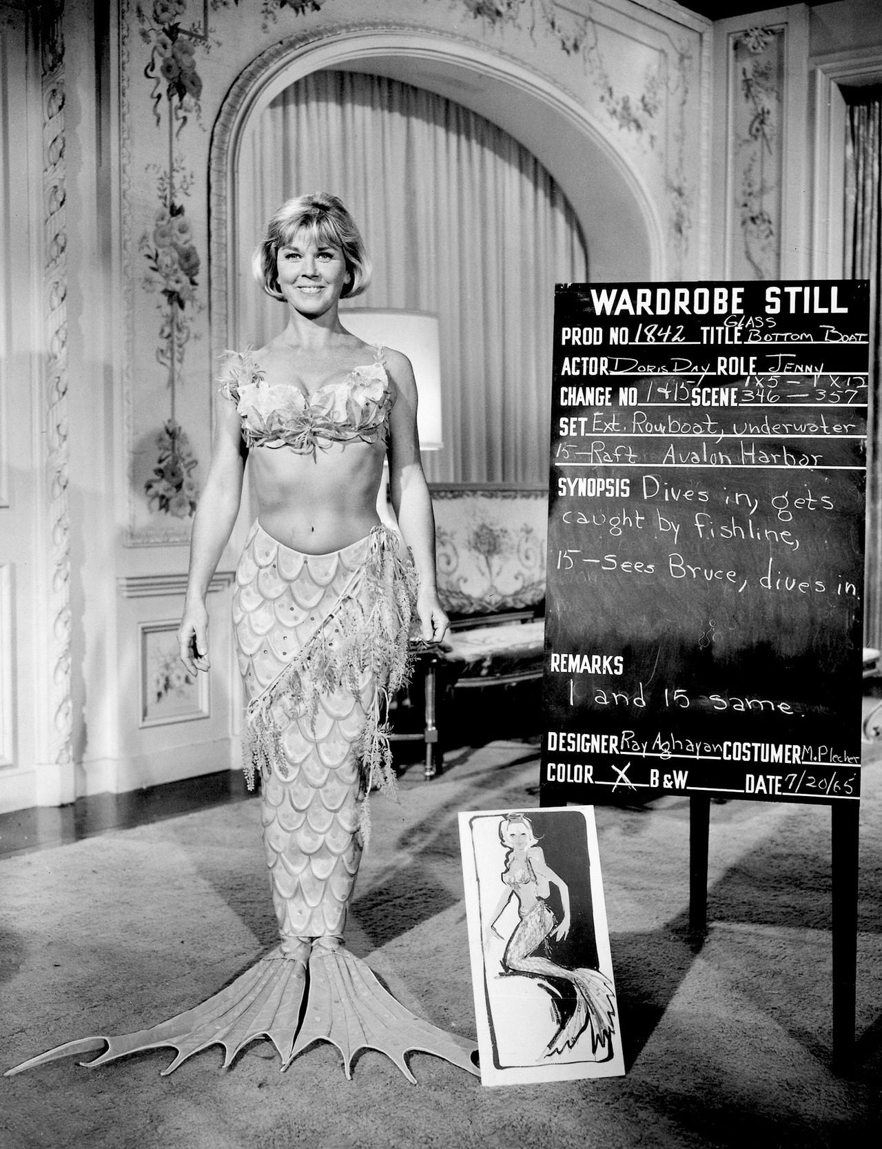Doris Day during a wardrobe test for The Glass Bottom Boat, 1966