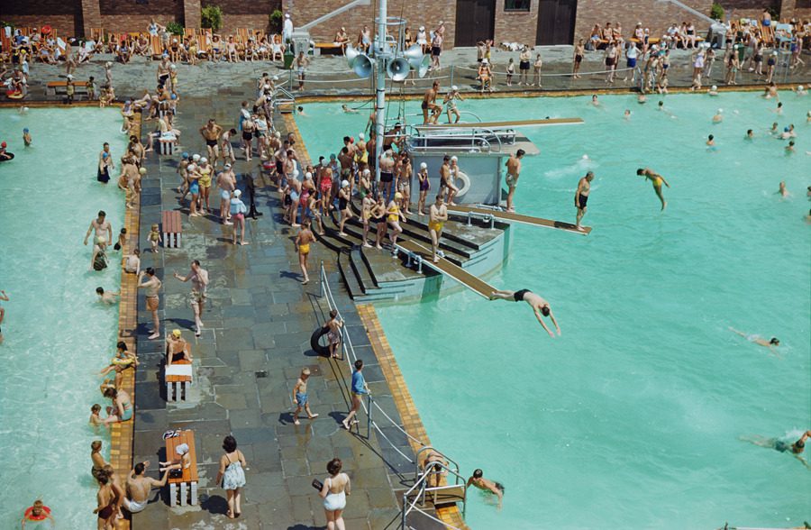 Enjoying the pool at Jones Beach State Park, New York, June 1953