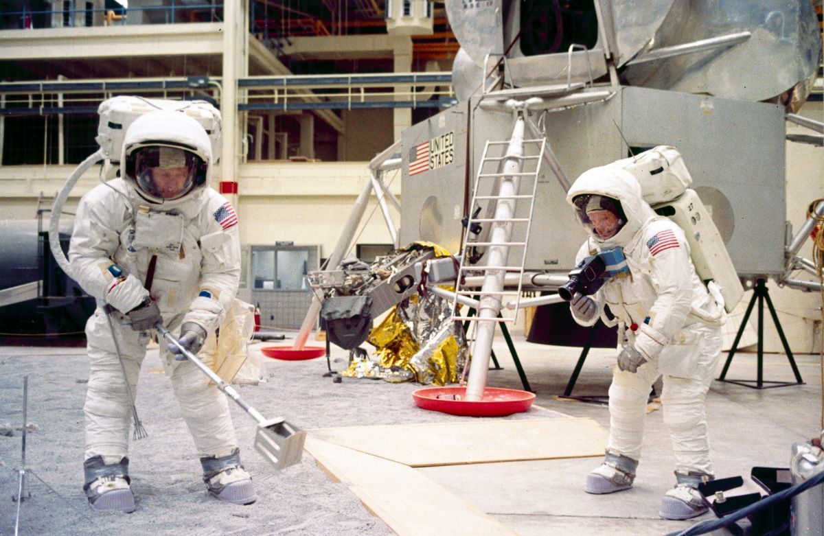 Buzz Aldrin and Neil Armstrong training for their 1969 moon landing