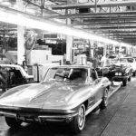1963 Corvette being driven off the end of the assembly line.
