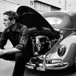 Paul Newman and his famous red 1963 VW convertible with the Porsche 912 Engine.