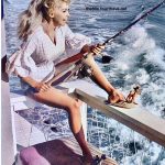 Donna Douglas (Elly May Clampett of The Beverly Hillbillies)fishing while styling Reindeer slippers.