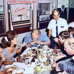 Dawn Wells (Mary Ann), Alan Hale Jr. (The Skipper) and Bob Denver (Gilligan) dining at the studio commissary during a break from filming Photo courtesy of Bobby Cole