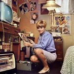 English actress Wendy Richard, posed playing records in her bedroom at home, London, September 1966. .jpg