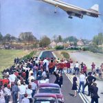 The first UK-built Concorde flew from Filton, Gloucestershire to RAF (Royal Air Force) Fairford on 9 April 1969, piloted by Brian Trubshaw.