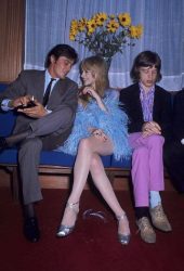 Alain Deion, cozying up to Marianne Faithful.. who was dating Mick Jagger. (1968)