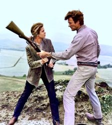 Elizabeth Montgomery and Clint Eastwood on tv show Rawhide. 1963