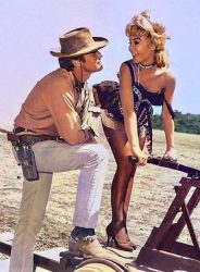 Pictured- Clint Eastwood with Barbara Eden on the set of Rawhide in 1963