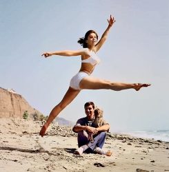 Yvonne Craig posing in a sexy little bikini withJack Mullaney